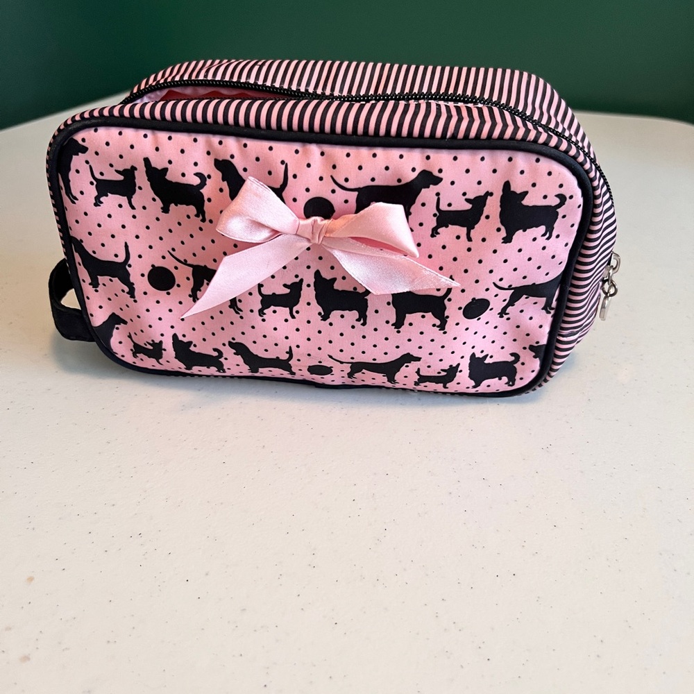 Pink and Black Dog Print Cosmetic Bag